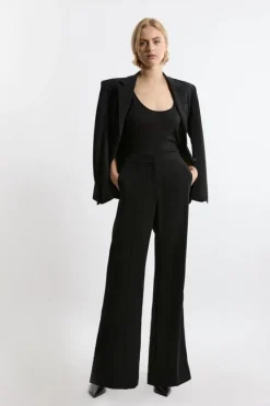 Karen Millen Petite Tailored Crepe Seam Detail Straight Leg Pants black Online