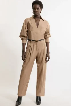 Karen Millen Petite Tailored Cropped Straight Leg Darted Pants camel Discount