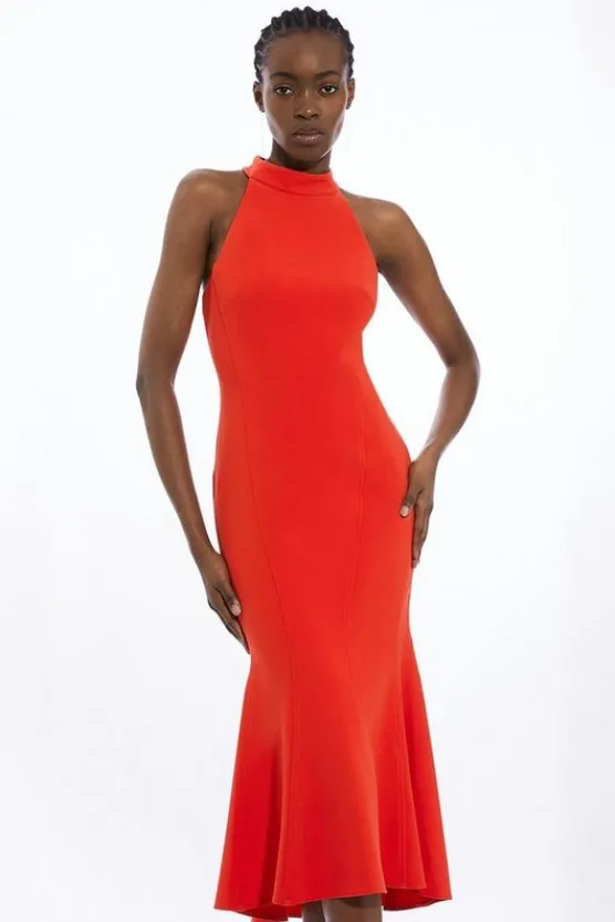 Karen Millen Petite Tailo High Neck Dip Hem Midi Dress red Best
