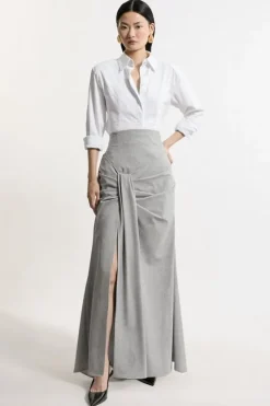 Karen Millen Petite Tailored High Waisted Draped Maxi Skirt greymarl Best