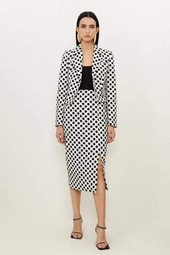 Karen Millen Petite Tailored Jacquard Spot Pencil Midi Skirt mono Online