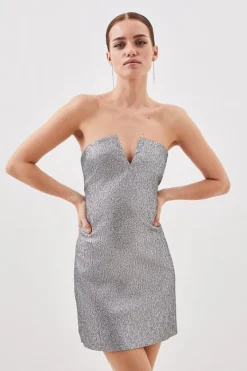 Karen Millen Petite Tailored Metallic Strapless Mini Dress silver Clearance