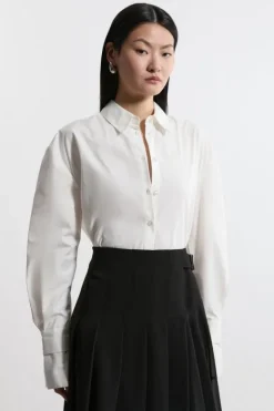 Karen Millen Petite Tailored Oversize Cuff Relaxed Fit Shirt ivory Discount