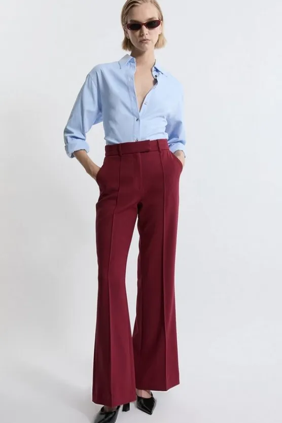 Karen Millen Petite Tailored Stretch Pu Tipped Straight Leg Pants merlot Online