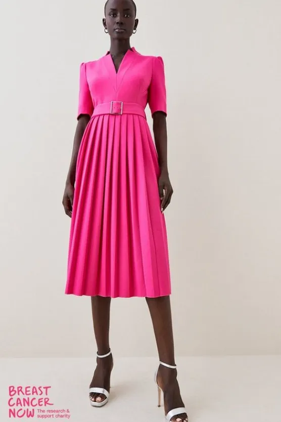 Karen Millen Petite Tailored Structured Crepe Forever Pleat Midi Dress magenta New