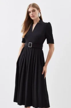 Karen Millen Petite Tailored Structured Crepe Forever Pleat Midi Dress black Discount