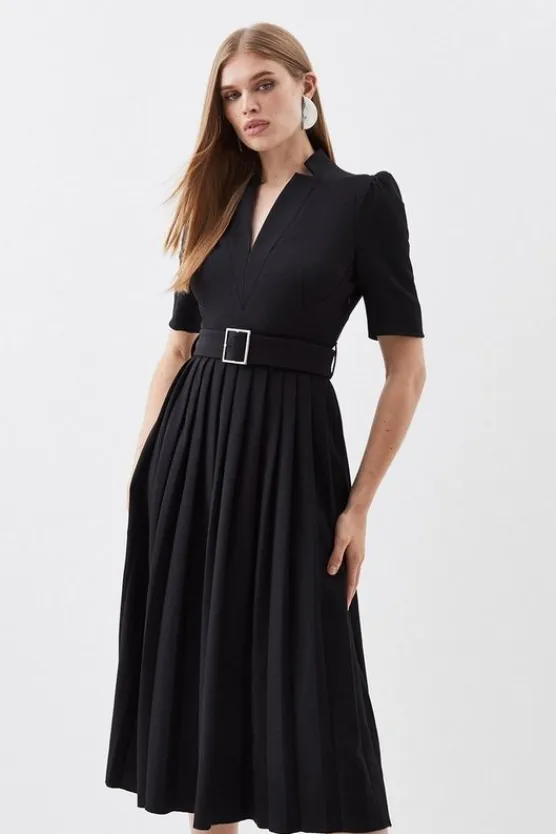 Karen Millen Petite Tailored Structured Crepe Forever Pleat Midi Dress black Discount