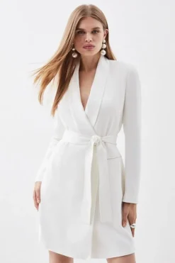 Karen Millen Petite Tailored Tuxedo Wrap Mini Dress ivory Outlet