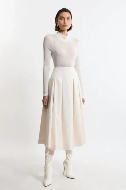 Karen Millen Petite Tailored Twill Full Midi Skirt cream Outlet