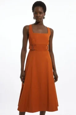 Karen Millen Petite Tailored Utility Detailed Strappy Midi Dress tan Discount