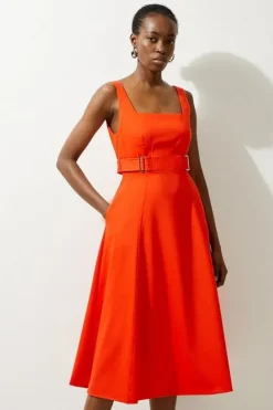 Karen Millen Petite Tailo Utility Detailed Strappy Midi Dress red New