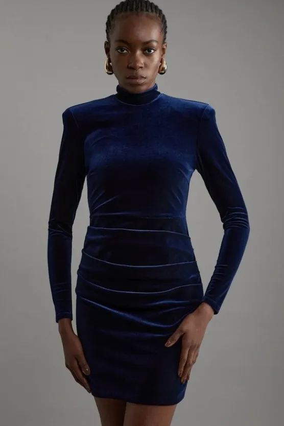 Karen Millen Petite Tailored Velvet High Neck Mini Dress navy Online