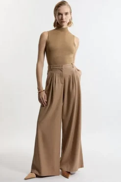 Karen Millen Petite Tailored Wide Leg Darted Pants camel Best