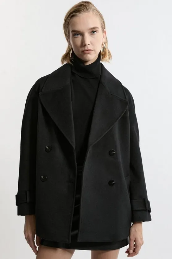 Karen Millen Petite Tailored Wool Blend Double Breasted Pea Coat black Sale