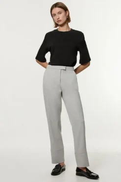 Karen Millen Petite Technical Crepe Tailored Straight Turn Up Hem greymarl Fashion