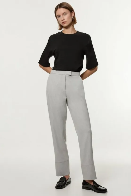 Karen Millen Petite Technical Crepe Tailored Straight Turn Up Hem greymarl Fashion