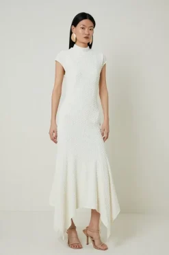 Karen Millen Petite Textured Jersey Dramatic Hem Maxi Dress ivory Fashion