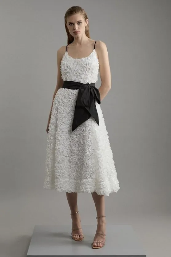 Karen Millen Petite Textured Rosette Bow Detail Prom Dress ivory Online