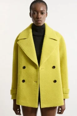 Karen Millen Petite Textured Wool Blend Pea Coat lime Fashion