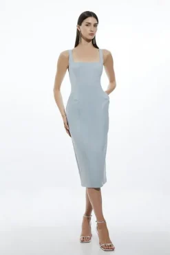Karen Millen Petite Topstitch Detail Techno Cotton Woven Midi Dress charcoal Outlet