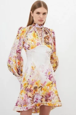 Karen Millen Petite Trailing Woven Plunge Mini Dress floral Sale