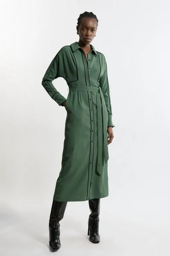 Karen Millen Petite Twill Midaxi Woven Shirt Dress With Belt khaki Sale