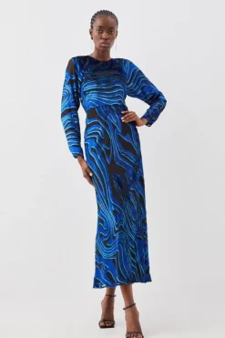Karen Millen Petite Velvet Devore Midaxi Column Dress blue Online
