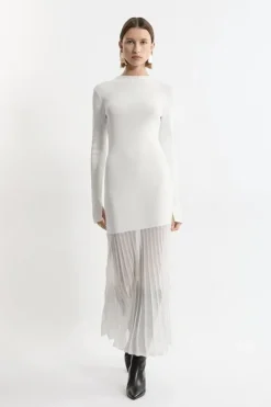 Karen Millen Petite Viscose Blend Knit Sheer Skirt Midaxi Dress cream Best