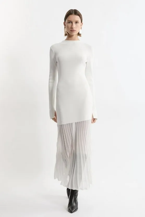 Karen Millen Petite Viscose Blend Knit Sheer Skirt Midaxi Dress cream Best