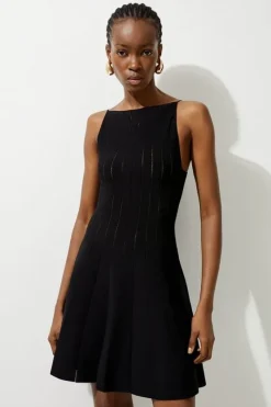 Karen Millen Petite Viscose Blend Sheer Detail Knit Flippy Mini Dress black Discount