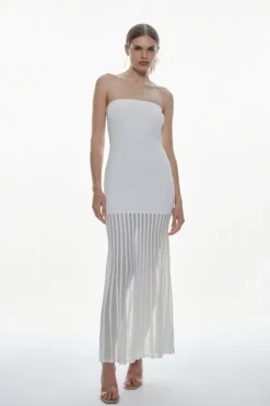 Karen Millen Petite Viscose Blend Sheer Knit Pleated Skirt Midaxi Dress white Best