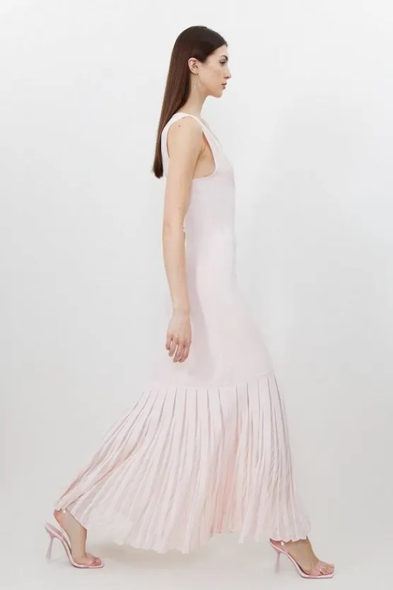 Karen Millen Petite Viscose Blend Sheer Skirt Maxi Knit Dress softpink Fashion