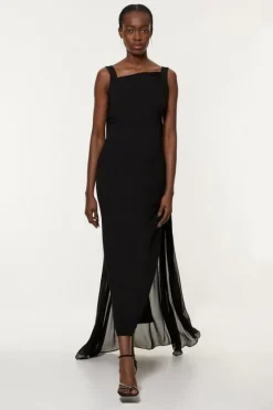 Karen Millen Petite Viscose Cady Backless Bodycon Maxi Dress With Detachable Viscose Georgette Cape black Outlet