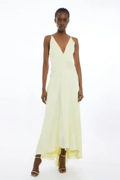 Karen Millen Petite Viscose Georgette Woven Maxi Dress lemon Fashion