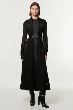Karen Millen Petite Viscose Georgette Woven Trench Midi Dress black Fashion