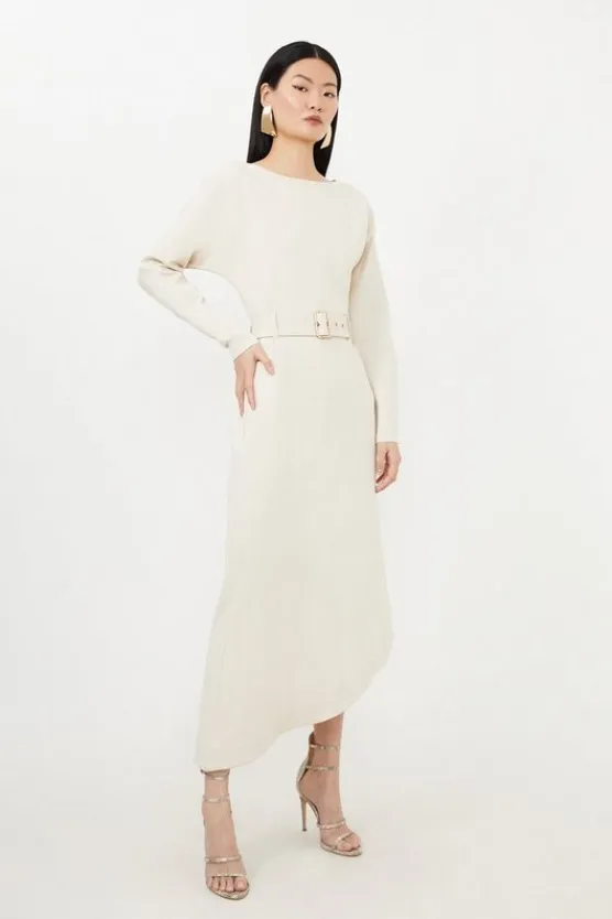 Karen Millen Petite Waterfall Hem Belted Ponte Jersey Maxi Dress cream Online