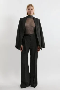 Karen Millen Pinstripe Tailored Grosgrain Detail Pants black Hot