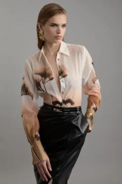Karen Millen Placed Organdie Woven Shirt floral Outlet
