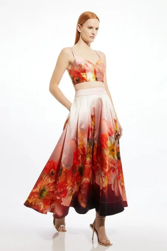 Karen Millen Placed Print Woven Prom Midi Skirt floral Discount