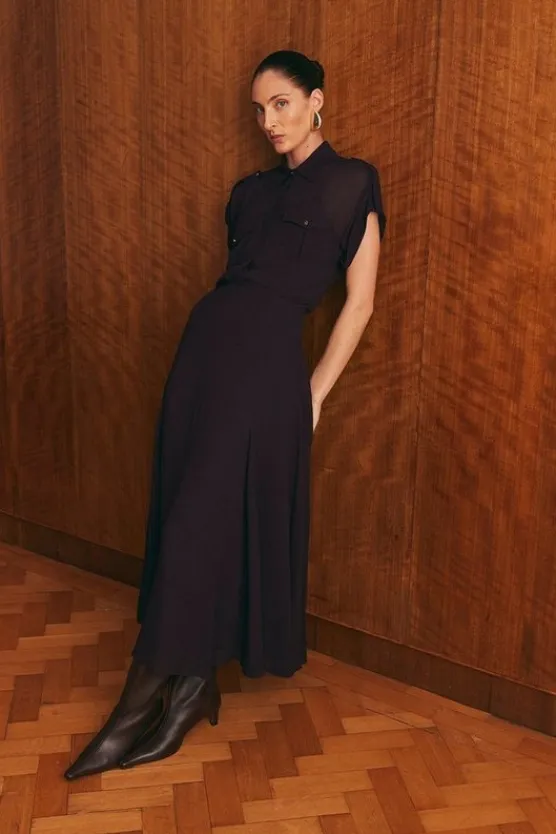 Karen Millen Pleated Viscose Woven Maxi Skirt midnightpurple Online