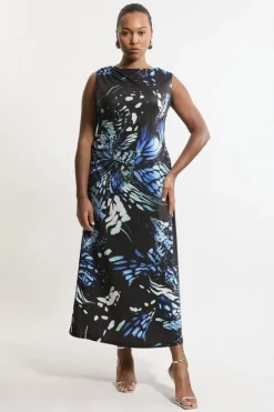 Karen Millen Plus Size Abstract Swirl Printed Jersey Crepe Maxi Dress navy Online
