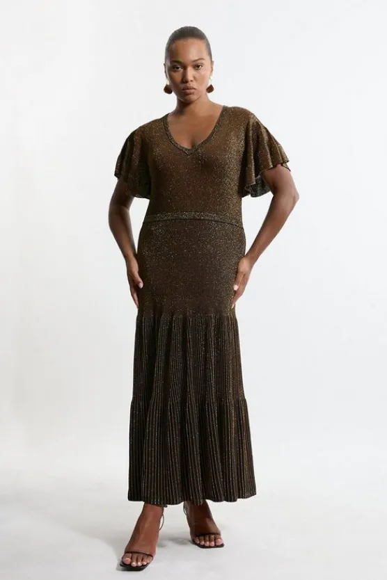 Karen Millen Plus Size Angel Sleeve Sparkle Knit Full Skirted Midaxi Dress black Best