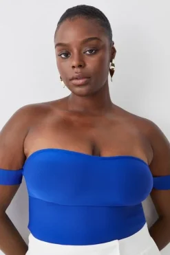 Karen Millen Plus Size Bandage Off The Shoulder Thong Bodysuit cobalt Outlet