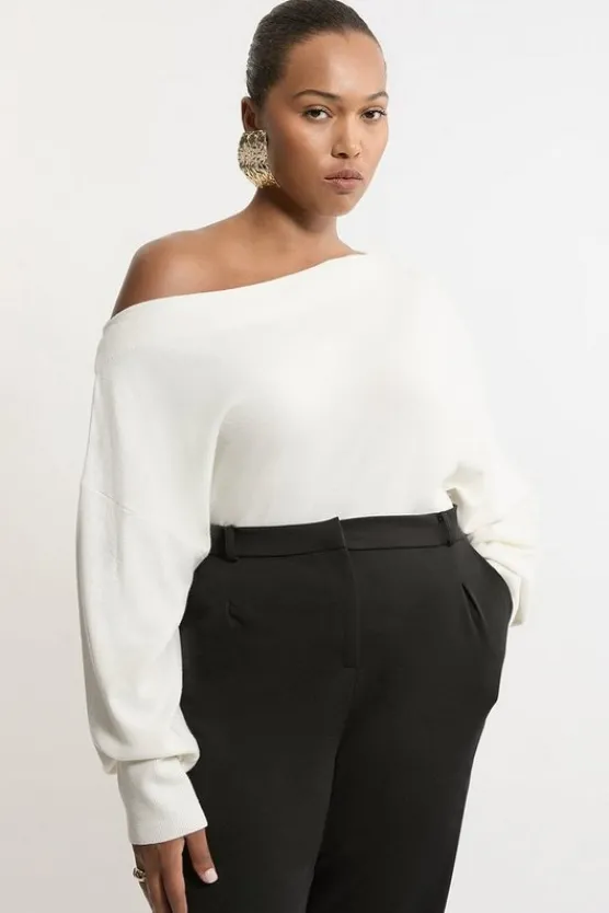 Karen Millen Plus Size Cashmere Blend Off The Shoulder Knit Sweater ivory Discount