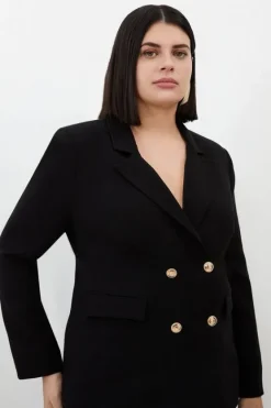 Karen Millen Plus Size Compact Essential Tailored Double Breasted Blazer black Clearance