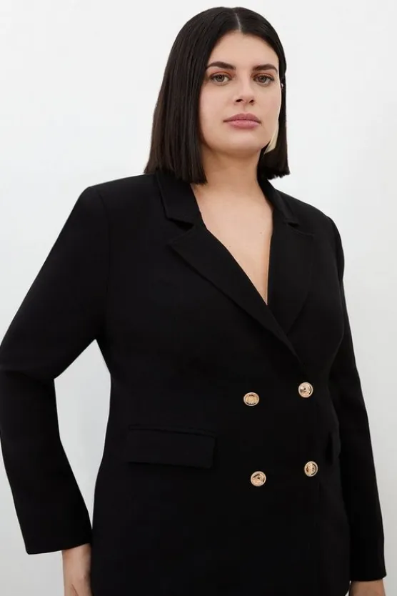 Karen Millen Plus Size Compact Essential Tailored Double Breasted Blazer black Clearance