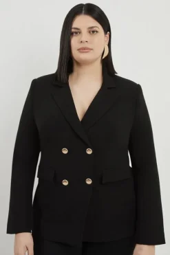 Karen Millen Plus Size Compact Stretch Essential Tailored Doubled Breasted Blazer black Fashion