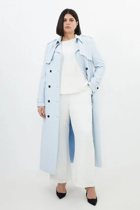 Karen Millen Plus Size Compact Stretch Tailored Belted Trench Coat blue Best