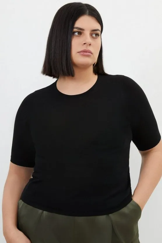 Karen Millen Plus Size Cotton Blend Short Sleeve Knit Tee black Online