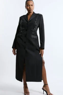Karen Millen Plus Size Crystal Embellished Tailored Tuxedo Blazer Midaxi Dress black Outlet